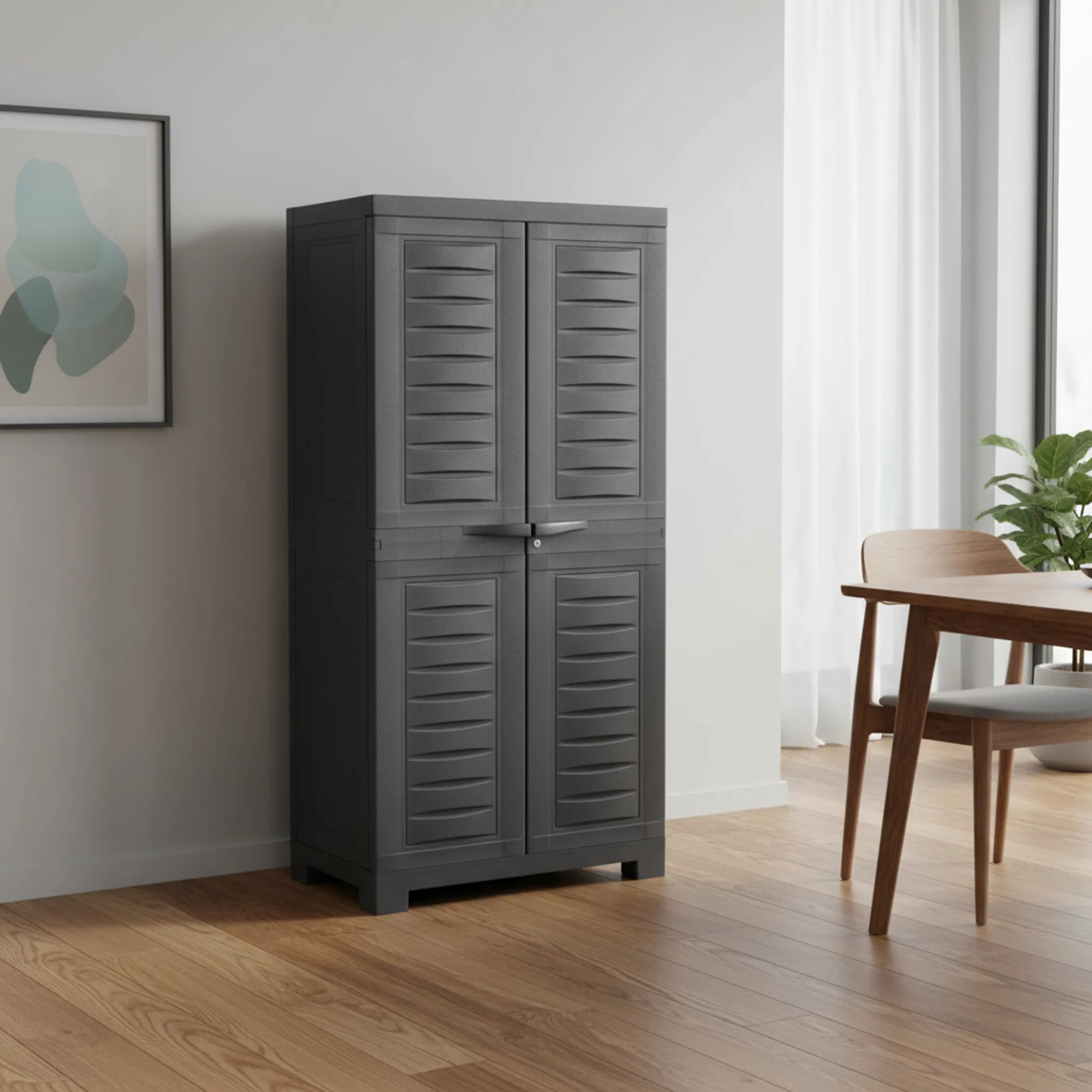 Heavy Duty Plastic Locking Two Door Utility Cabinet