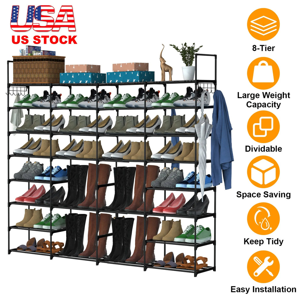 8-Tier 4-Row Shoe Rack Metal Shoe Storage Shelf